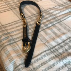 Brighton Black Leather Belt With Ornate Brass Hardware